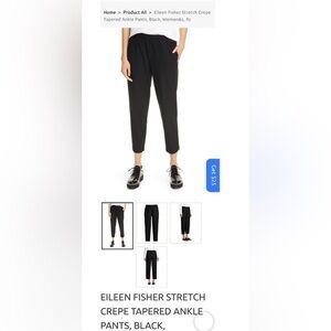 EILEEN FISHER STRETCH CREPE TAPERED ANKLE PANTS, BLACK, WOMEN’S Size 1X